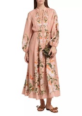 Zimmermann Lexi Belted Floral Linen Maxi Dress