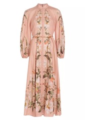 Zimmermann Lexi Belted Floral Linen Maxi Dress
