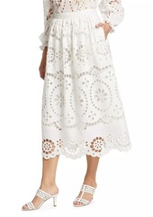 Zimmermann Lexi Embroidered Linen Midi-Skirt