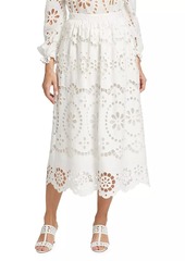 Zimmermann Lexi Embroidered Linen Midi-Skirt