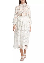 Zimmermann Lexi Embroidered Linen Midi-Skirt