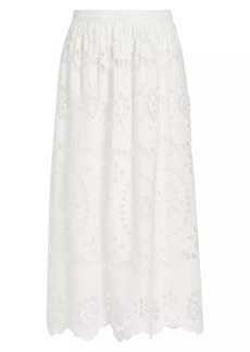 Zimmermann Lexi Embroidered Linen Midi-Skirt