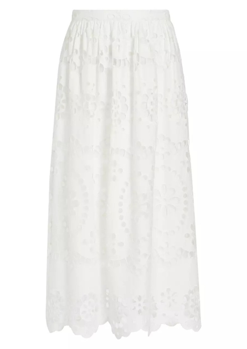 Zimmermann Lexi Embroidered Linen Midi-Skirt