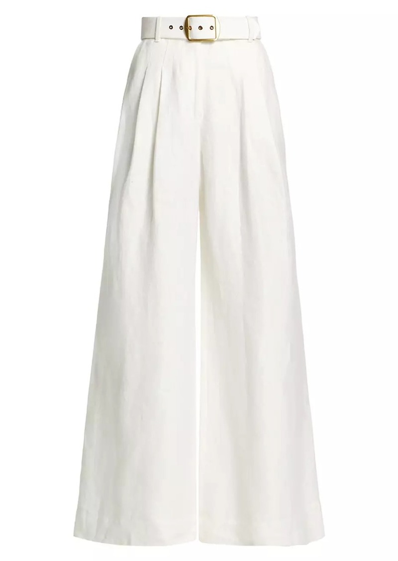 Zimmermann Linen Belted Wide-Leg Pants