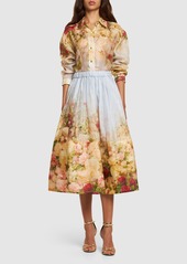 Zimmermann Luminosity Print Linen & Silk Midi Skirt
