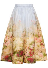 Zimmermann Luminosity Print Linen & Silk Midi Skirt