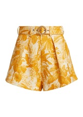 Zimmermann Mae Quilted Palm Belted Linen Shorts