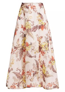 Zimmermann Matchmaker Floral Linen-Silk Midi-Skirt