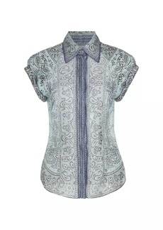 Zimmermann Matchmaker Paisley Linen-Silk Button-Front Blouse