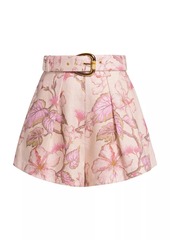 Zimmermann Matchmaker Tuck Floral Linen Shorts