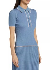 Zimmermann Metallic Rib-Knit Short-Sleeve Polo Sweater