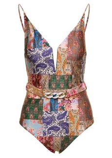 Zimmermann Multicolor Swimsuit with All-Over Paisley Motif and Belt in Stretch Polyamide Woman
