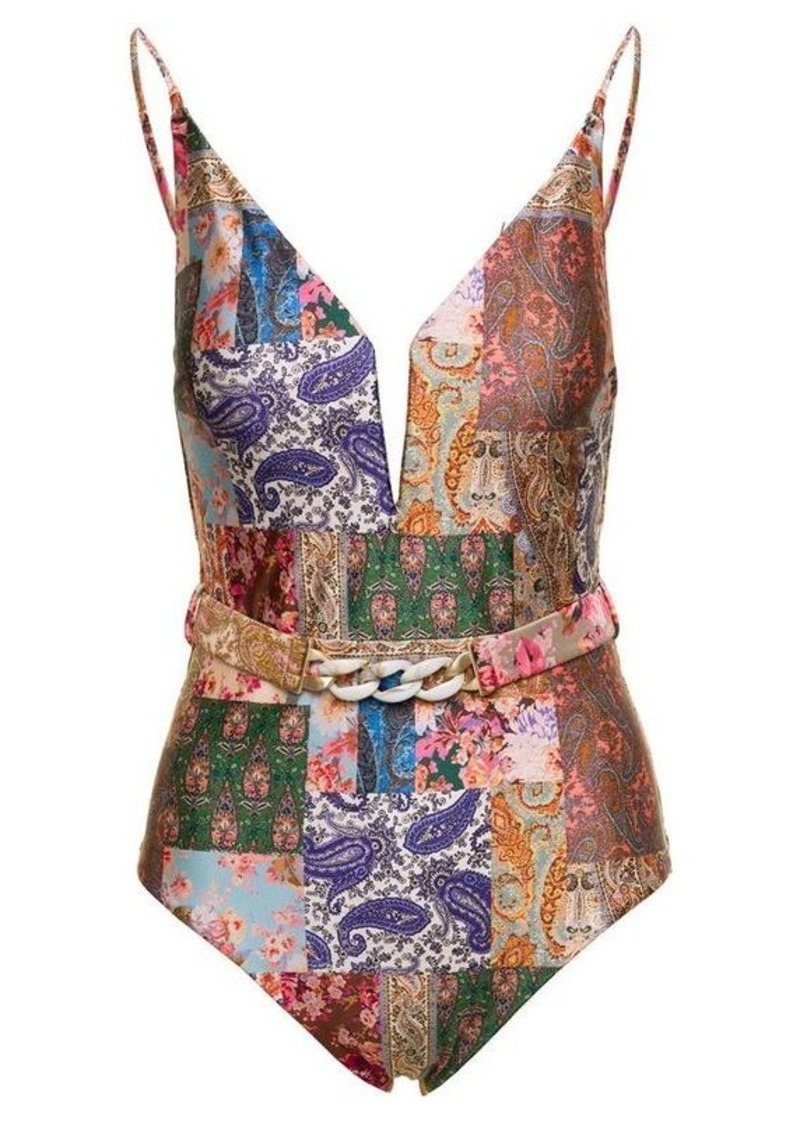 Zimmermann Multicolor Swimsuit with All-Over Paisley Motif and Belt in Stretch Polyamide Woman