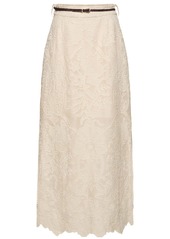 Zimmermann Ottie Embroidered Linen Midi Skirt