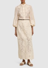 Zimmermann Ottie Embroidered Linen Midi Skirt