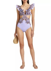 Zimmermann Ottie Paisley Ruffled One-Piece Swimsuit