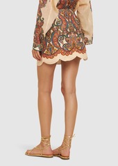 Zimmermann Ottie Printed Linen Scalloped Mini Skirt