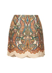 Zimmermann Ottie Printed Linen Scalloped Mini Skirt