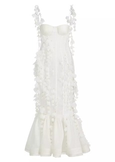 Zimmermann Petal Appliqué Linen-Silk Corset Gown
