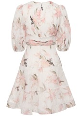 Zimmermann Pleated Puff Sleeve Mini Dress