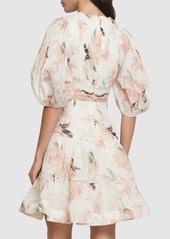 Zimmermann Pleated Puff Sleeve Mini Dress