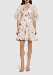 Zimmermann Pleated Puff Sleeve Mini Dress