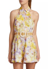 Zimmermann Pop Floral Linen Halterneck Romper