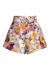 Zimmermann Prima Belted Floral High-Waisted Shorts
