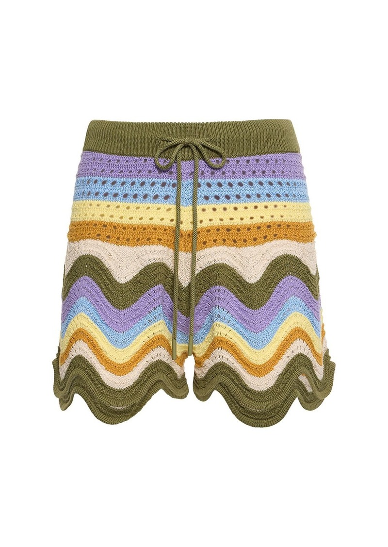 Zimmermann Raie Striped Cotton Knit Shorts