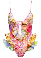 Zimmermann 'Raje' Multicolor One-Piece Swimsuit with Floreal Print and Frills in Stretch Polyamide Woman