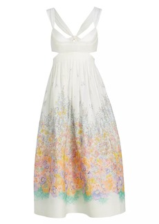 Zimmermann Floral Silk & Linen Bralette-Style Dress