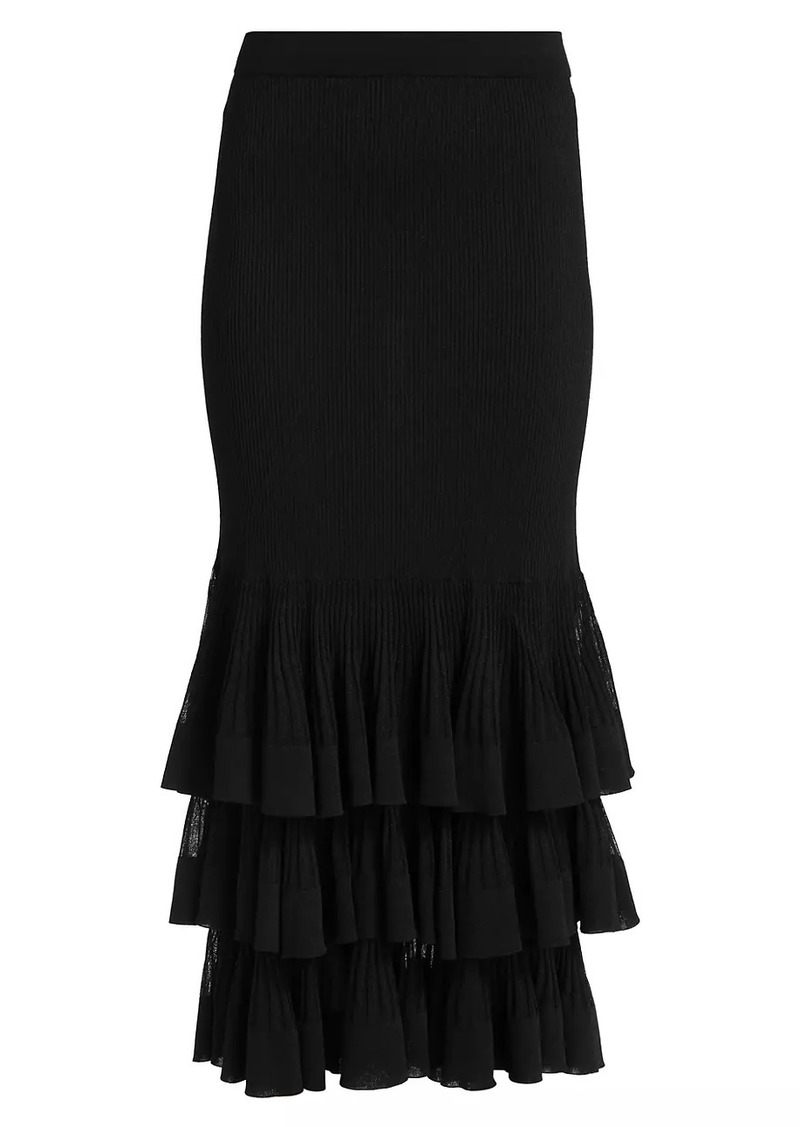 Zimmermann Story One Ruffled Knit Midi-Skirt