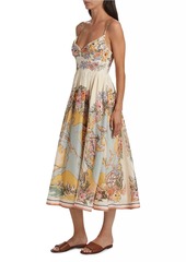 Zimmermann Tallow Linen Fit & Flare Midi-Dress