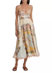 Zimmermann Tallow Linen Fit & Flare Midi-Dress