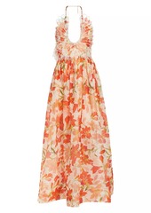Zimmermann Tranquility Linen-Silk Lily Feather A-Line Gown