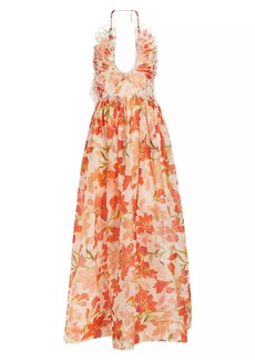 Zimmermann Tranquility Linen-Silk Lily Feather A-Line Gown