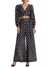 Zimmermann Tuck Belted Polka Dot Wide-Leg Pant