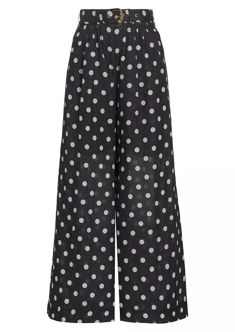 Zimmermann Tuck Belted Polka Dot Wide-Leg Pant