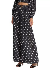 Zimmermann Tuck Belted Polka Dot Wide-Leg Pant