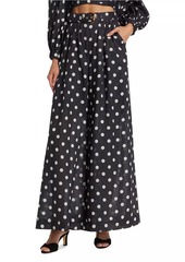 Zimmermann Tuck Belted Polka Dot Wide-Leg Pant