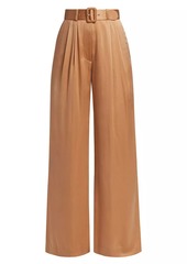 Zimmermann Tuck Belted Silk Wide-Leg Pants