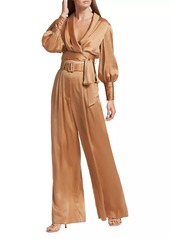 Zimmermann Tuck Belted Silk Wide-Leg Pants