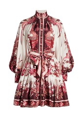 Zimmermann Wavelength Blouson-Sleeve Silk Dress