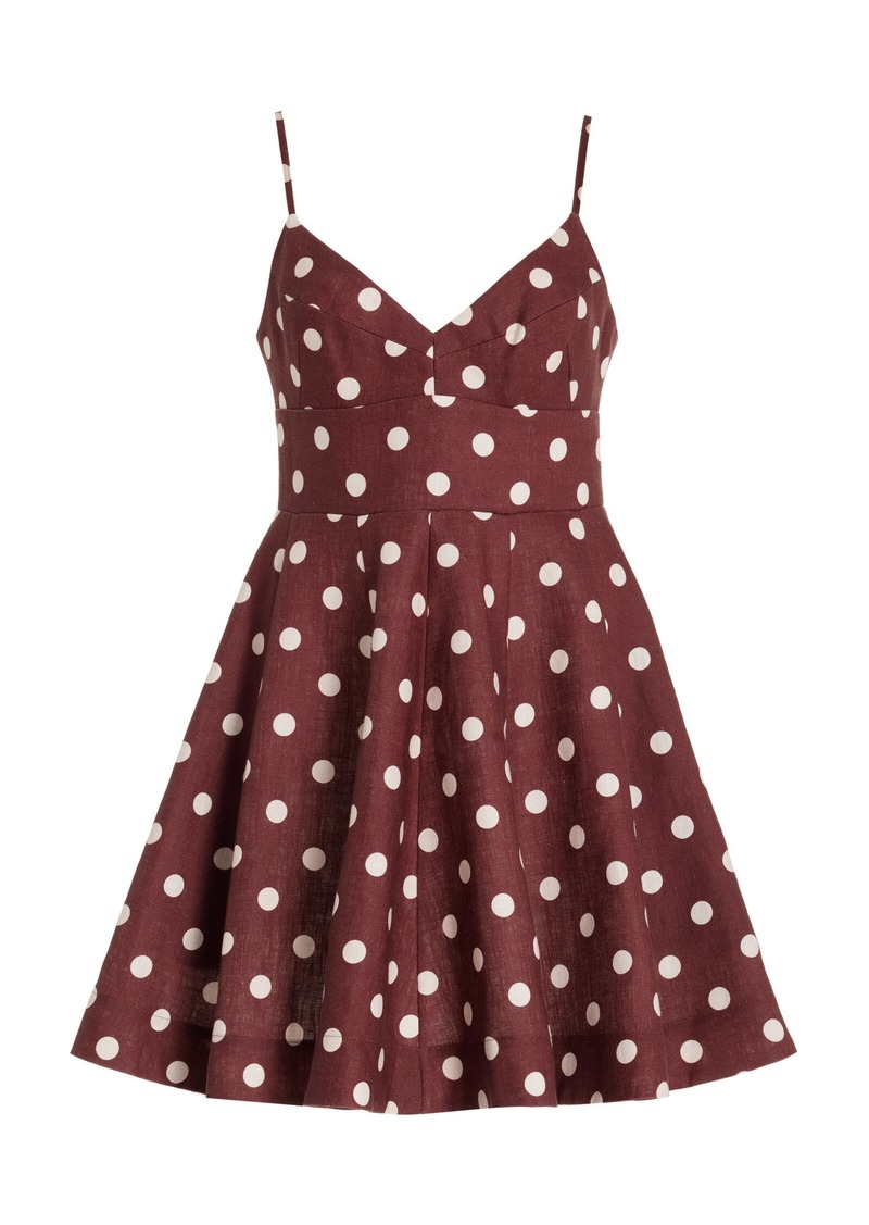 Zimmermann - Acacia Polka-Dot Linen Fit-and-Flare Mini Dress - Brown - 3 - Moda Operandi