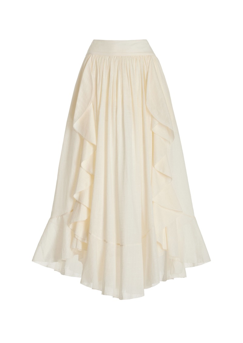 Zimmermann - Acacia Ruffled Cotton Maxi Skirt - Ivory - 0P - Moda Operandi