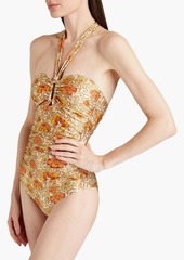 Zimmermann - Andie floral-print bandeau swimsuit - Green - 0
