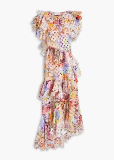 Zimmermann - Asymmetric ruffled laser-cut floral-print crepe dress - Multicolor - 00