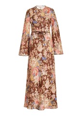 Zimmermann - August Lace Linen Maxi Dress  - Brown - 0 - Moda Operandi