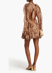 Zimmermann - Candescent Waterfall open-back printed silk-georgette mini dress - Brown - 2