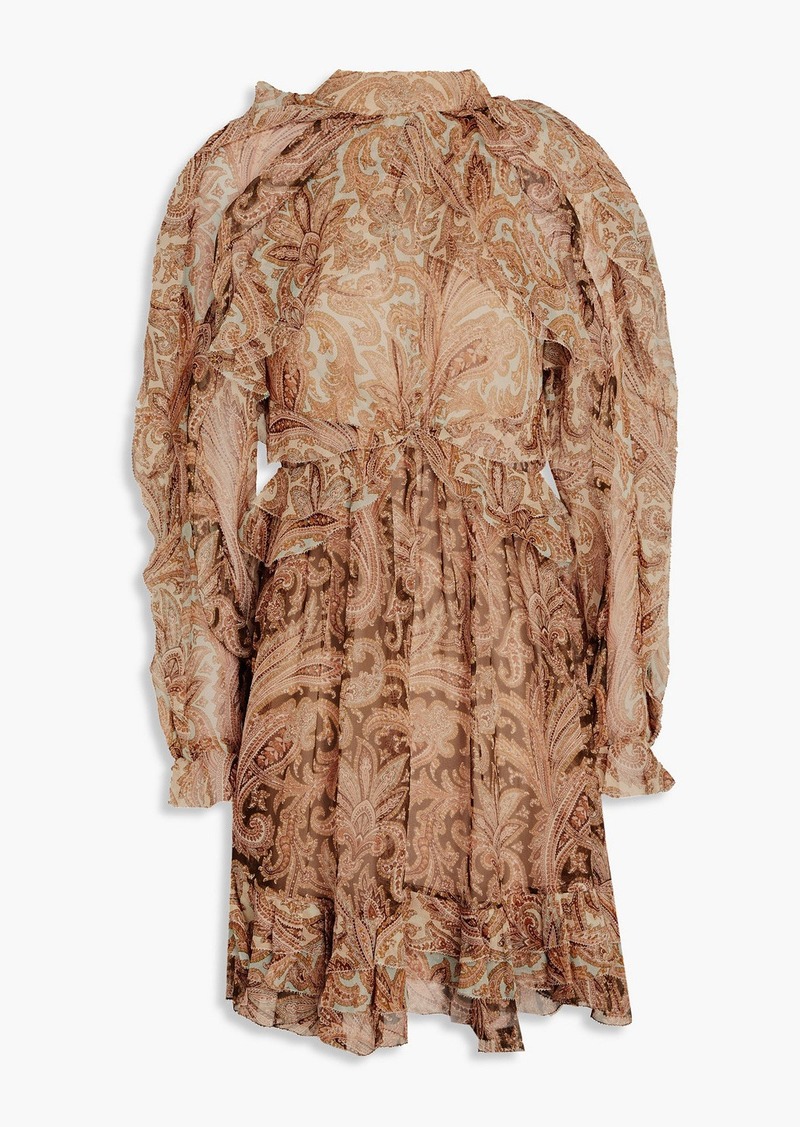 Zimmermann - Candescent Waterfall open-back printed silk-georgette mini dress - Brown - 2